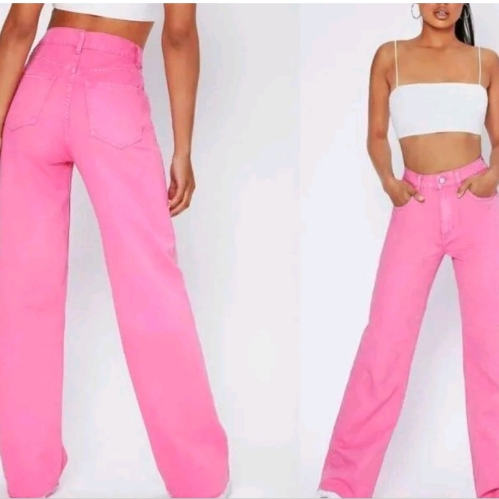 Zara Barbie neon pink wide leg jeans NWT  4 - Picture 2 of 9